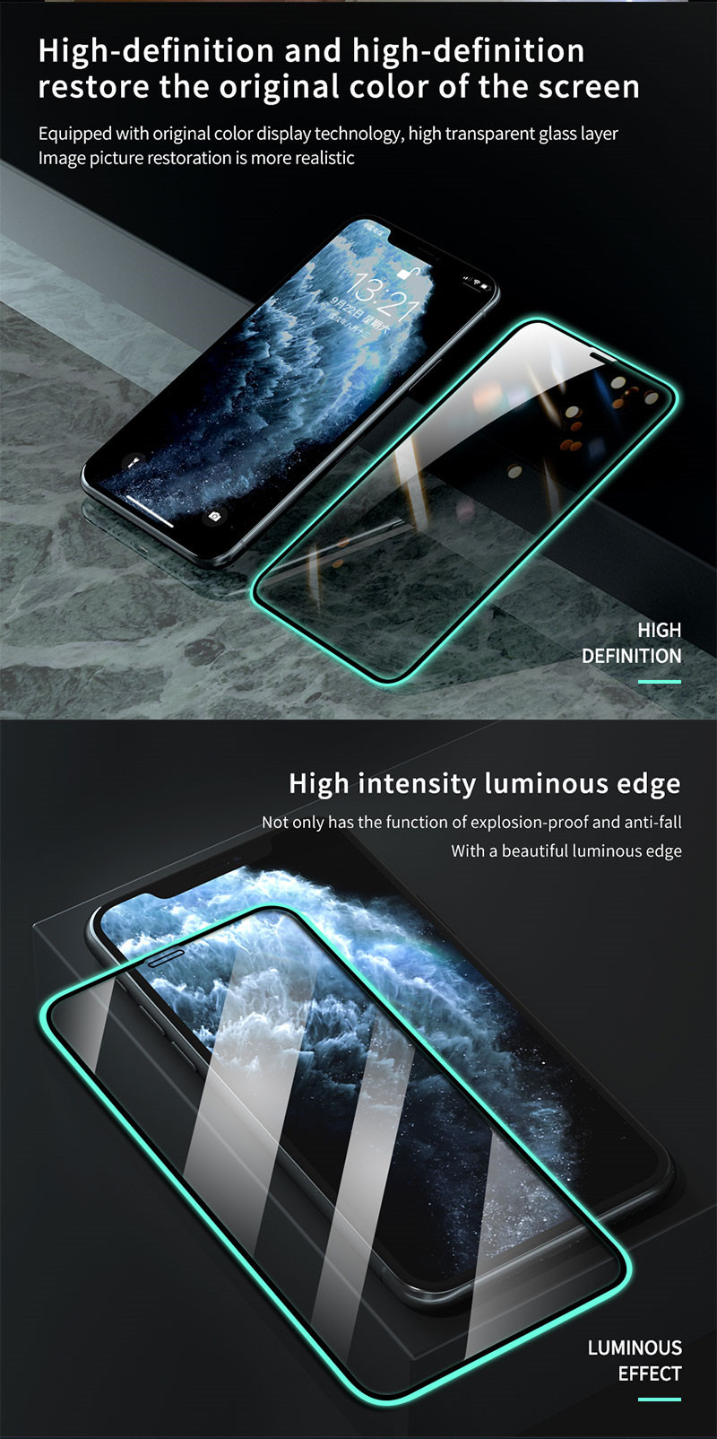 Full Cover Night Light Tempered Luminous Screen Protector